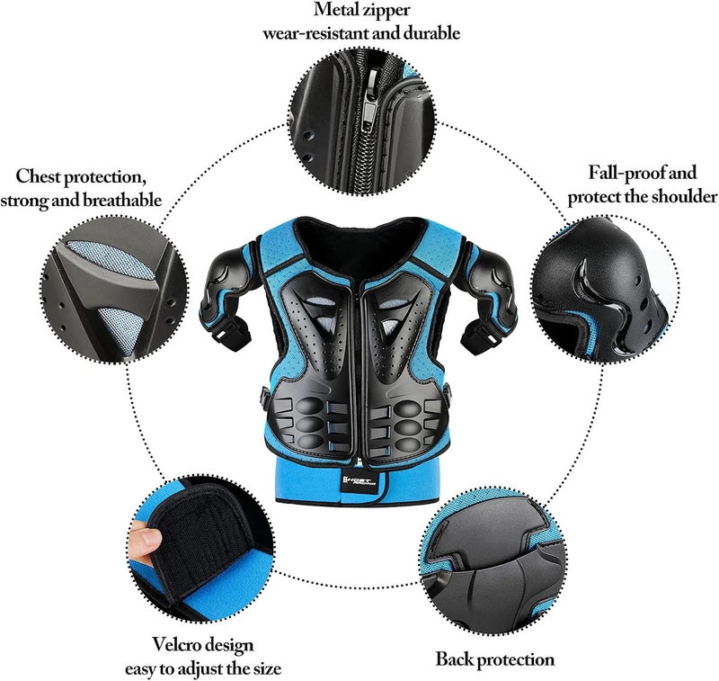 JUSTDOLIFE Youth Dirt Bike Gear, 5 PCS Motorcycle Armbor Protection Jacket, Kids Motorcycle Armor with Knee Pads Elbow Pads Chest Protector Racing for Outdoor Sports - Image 2